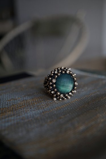 Diamond Ring (ɥ󥰡[AN909 BZBR Bronze Greenagete/Black mother of pearl/CrystalFreesize