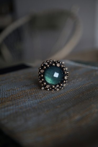 Diamond Ring (ɥ󥰡[AN909 BZBR Bronze Greenagete/Black mother of pearl/CrystalFreesize