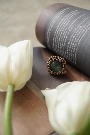 Diamond Ring (ダイヤモンドリング)[AN909 BZBR Bronze Greenagete/Black mother of pearl/Crystal】Freesize