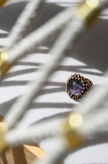 Daniela de Marchi(ダニエラデマルキ)Diamond Ring [AN909 Bronze Amesist/mother of pearl/Crystal】Freesize