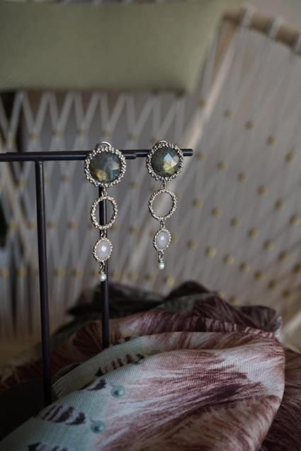 Contamination Model earrings(イヤリング)short版OR1144 OTAG Labradorite/Rosa.Q/Pearl