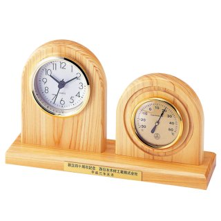 周年記念時計 ひのき温度計付置時計 W92-01