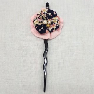 髪飾り　かんざし　ピンク/黒
