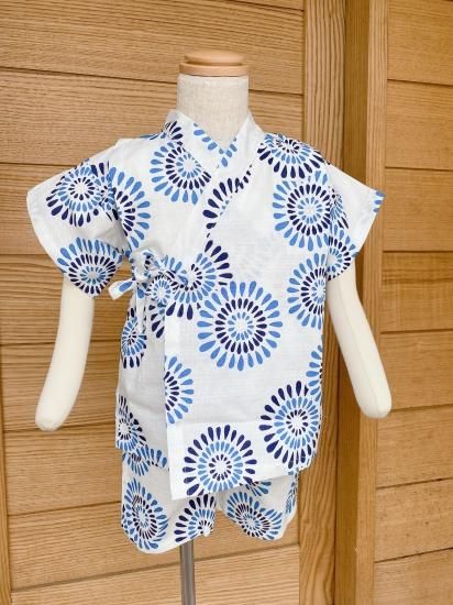 こども甚平1,2 男の子 花火 白、紺 80-110cm 日本製 - 大正13年創業