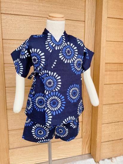 こども甚平1,2 男の子 花火 白、紺 80-110cm 日本製 - 大正13年創業