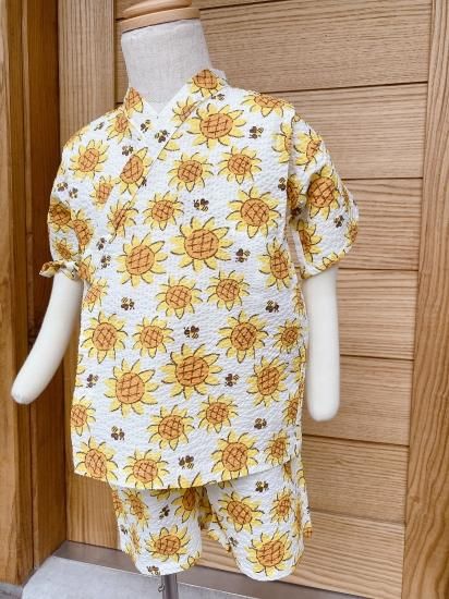 こども甚平18 女の子 ひまわり 白 90 95cm 日本製 創業大正13年 東京深川 下町の呉服店 田巻屋オフィシャルオンラインショップ