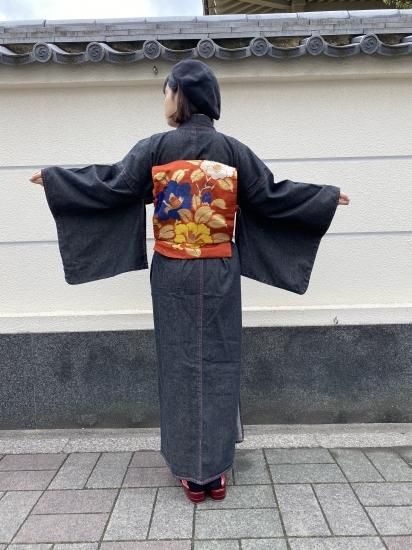 ワンピースみたい 対丈 デニム着物 レディース ブラック ノーマル S M L 創業大正13年 東京深川 下町の呉服店 田巻屋オフィシャルオンラインショップ