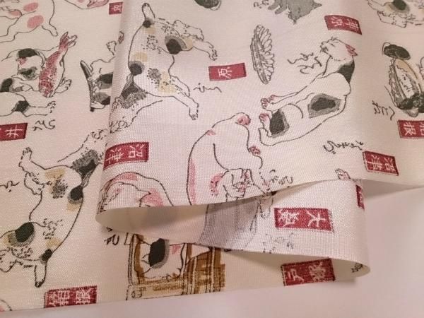 正絹長襦袢地 歌川国芳「其のまま地口 猫飼好五十三疋・上巻 正絹長襦袢地 歌川国芳「其のまま地口 猫飼好五十三疋・上巻