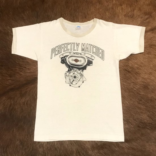 70s ヴィンテージ USA製 ハーレー Shovel Head T-Shirts /Champion Body/ WhiteリンガーT-Shirts  - The Vintage Hook 中目黒ヴィンテージ古着屋