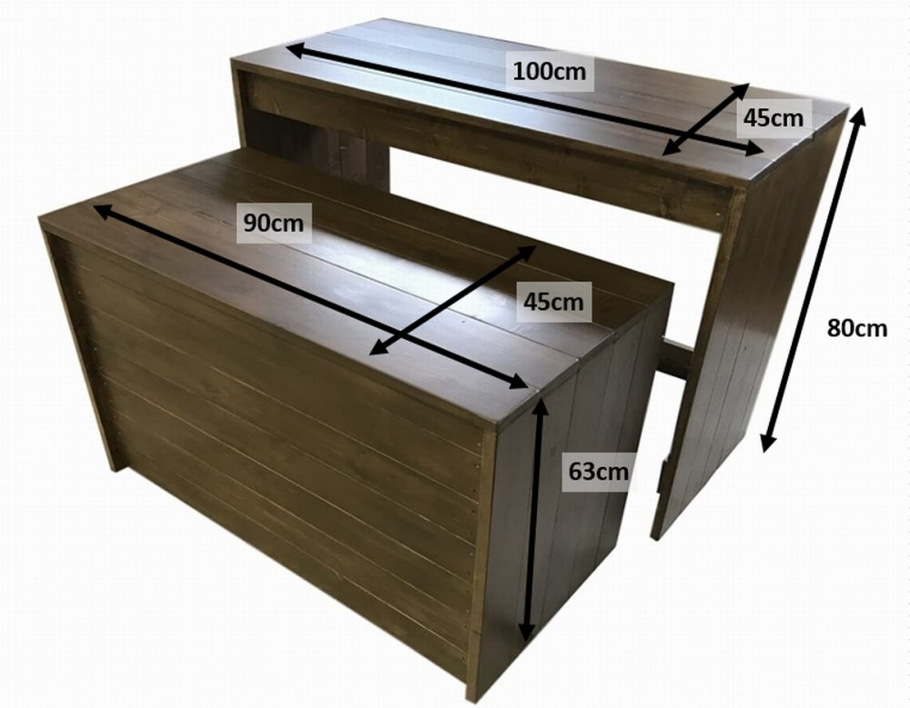 木製ディスプレイテーブル_2個セット_幅100cm×奥行45cm×高さ80cm_オールナット（ニス仕上げ）_UN811WN