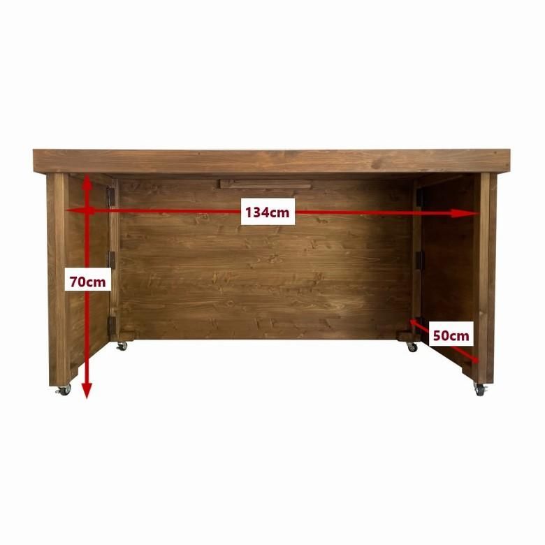 キャスター付木製折りたたみワゴン_幅150cm×奥行60cm×高さ77cm_