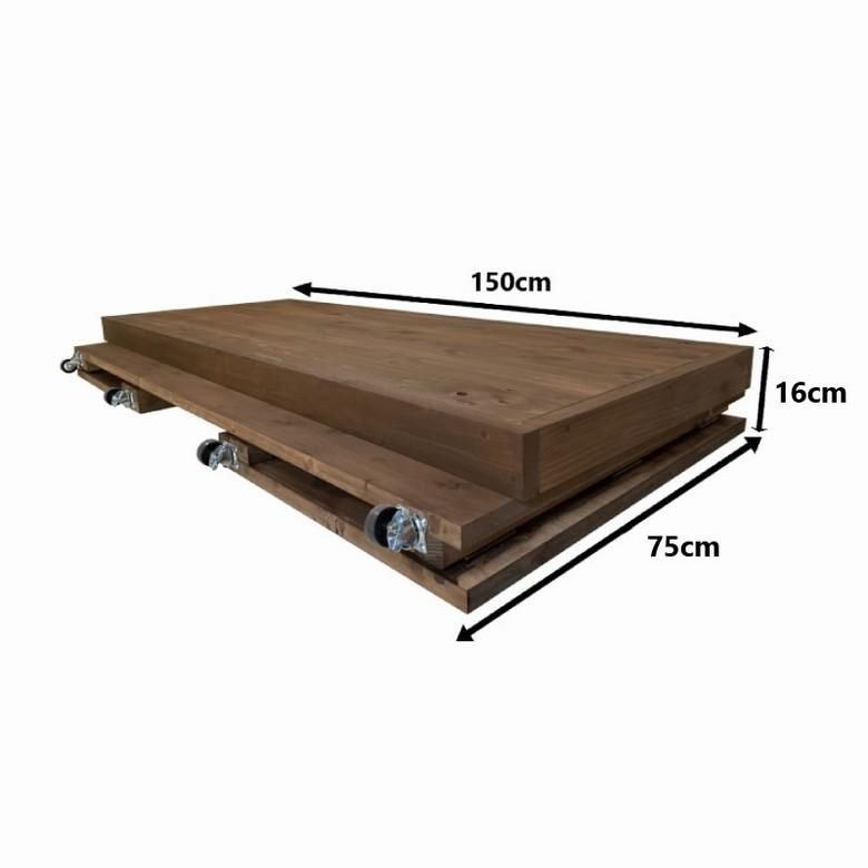 キャスター付木製折りたたみワゴン_幅150cm×奥行60cm×高さ77cm_
