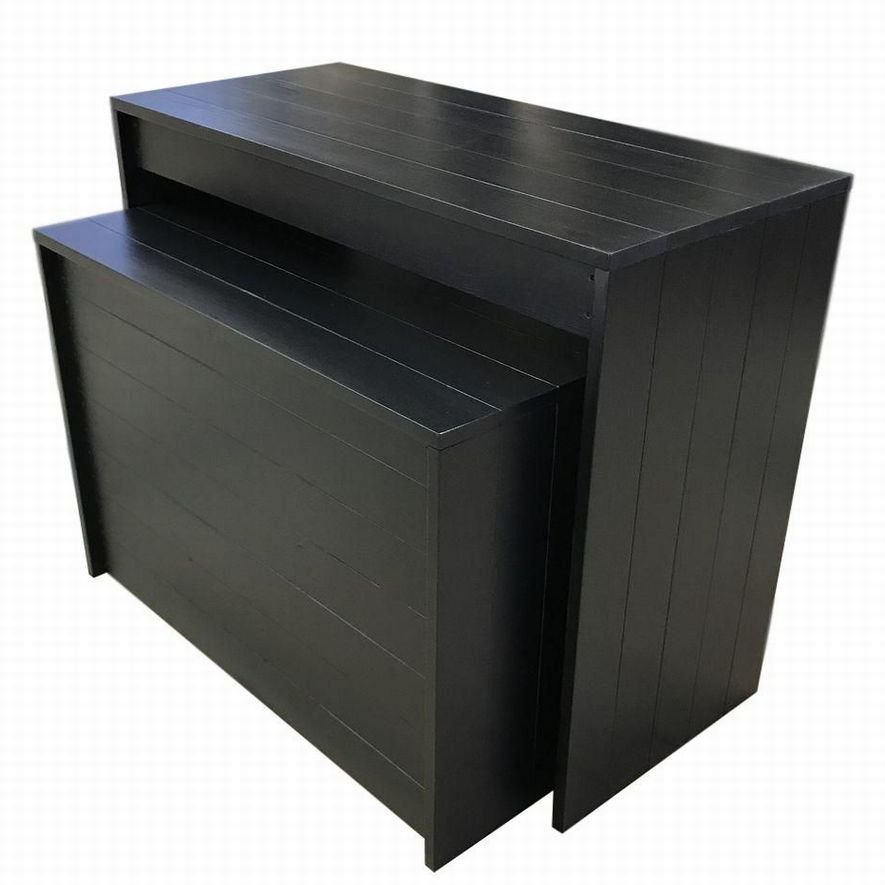 木製ディスプレイテーブル_2個セット_幅100cm×奥行45cm×高さ80cm_ブラック(ニス仕上げ)_UN811MBK