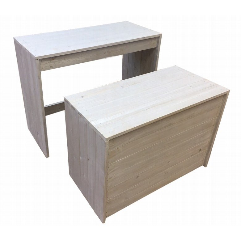 木製ディスプレイテーブル_2個セット_幅100cm×奥行45cm×高さ80cm_アンティークホワイト_UN811AWH