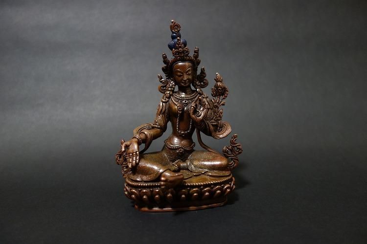 【仏像】緑多羅菩薩 (グリーンターラ) 銅製 15cm【送料無料】
