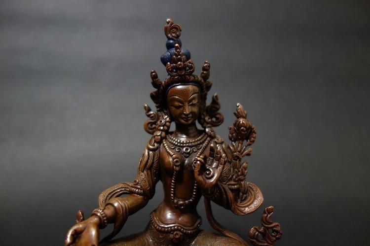 【仏像】緑多羅菩薩 (グリーンターラ) 銅製15cm【送料無料】