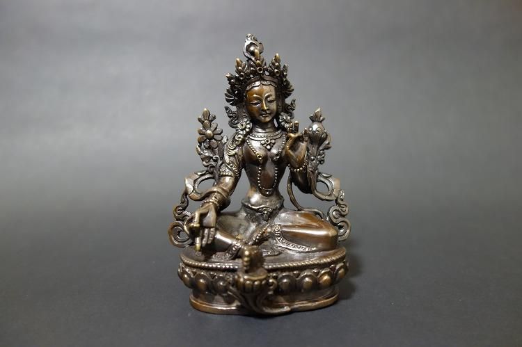 【仏像】緑多羅菩薩 (グリーンターラ) 銅製 12cm【送料無料】