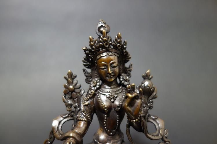 【仏像】緑多羅菩薩 (グリーンターラ) 銅製12cm【送料無料】