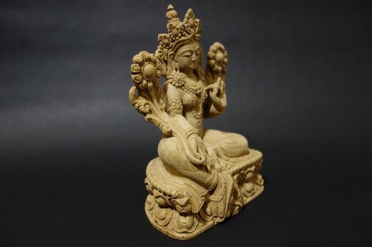 【仏像】緑多羅菩薩(グリーンターラ)木彫り 仏像 18cm【送料無料】