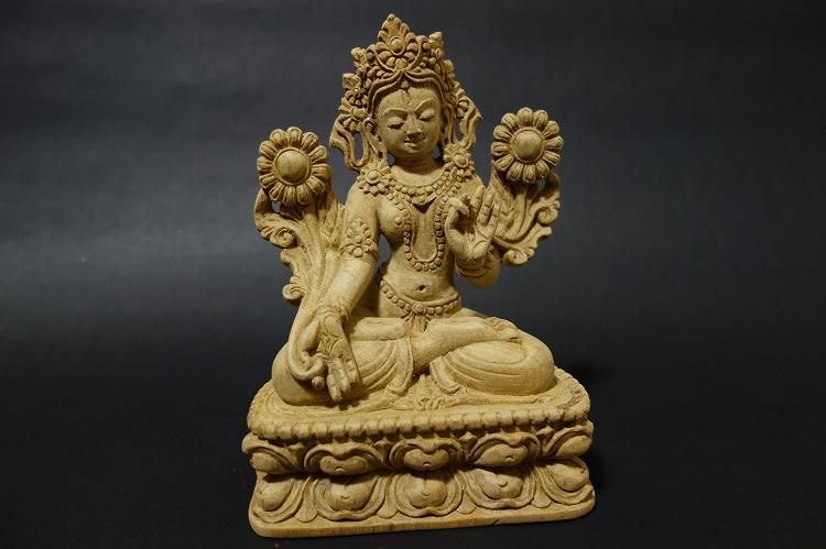 【仏像】白多羅菩薩(ホワイトターラ)木彫り 仏像 18cm【送料無料】