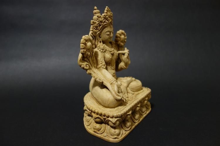 【仏像】白多羅菩薩(ホワイトターラ)木彫り 仏像 18cm【送料無料】