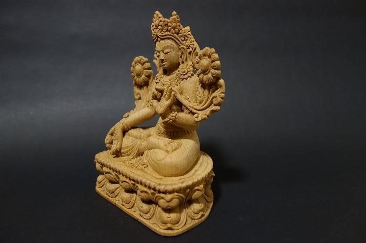 【仏像】白多羅菩薩(ホワイトターラ)木彫り 仏像 18cm【送料無料】