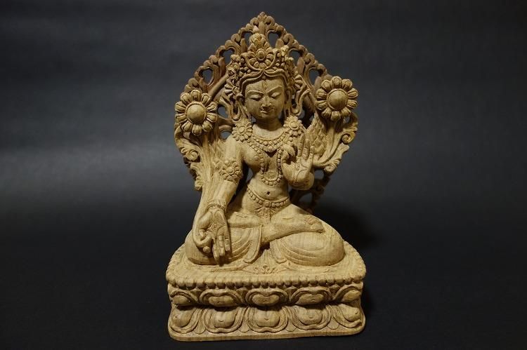 【仏像】白多羅菩薩(ホワイトターラ)木彫り 仏像 19cm【送料無料】