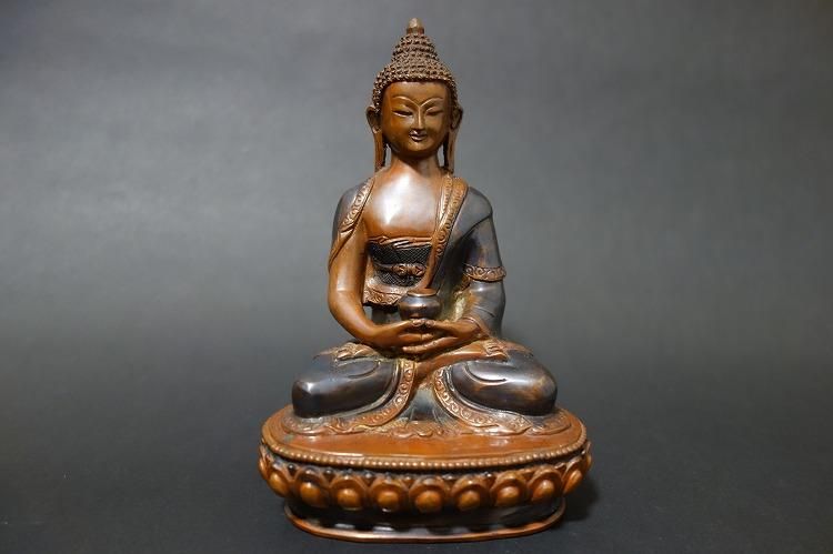 【仏像】阿弥陀如来(アミターバ・アミターユス)銅製 15cm 【送料無料】