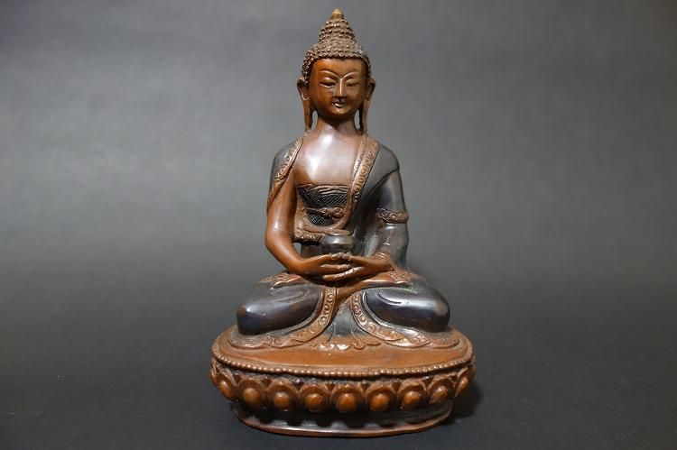 【仏像】阿弥陀如来(アミターバ・アミターユス)銅製 15cm 【送料無料】