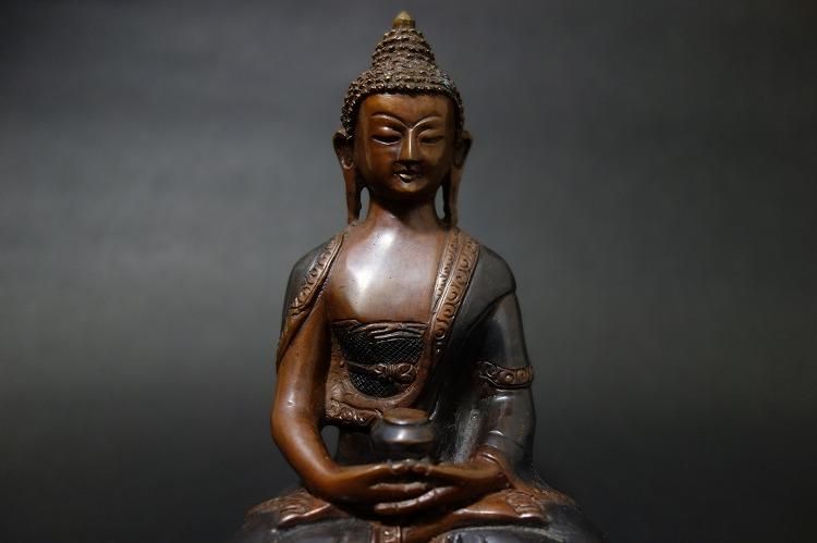 【仏像】阿弥陀如来(アミターバ・アミターユス) 銅製 15cm 【送料無料】