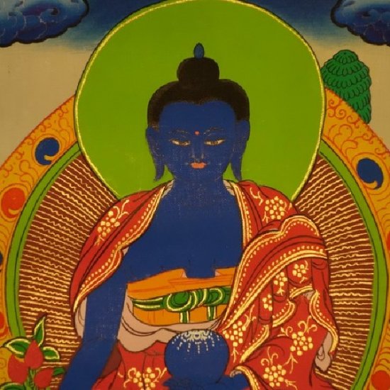 【仏画（タンカ）】薬師如来（薬師瑠璃光如来） 軸装 仏像 仏画 