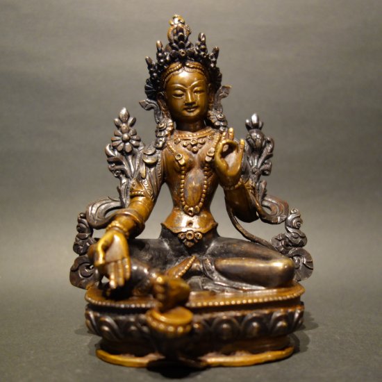 チベット　グリーンターラ　緑多羅菩薩　鍍金仏像