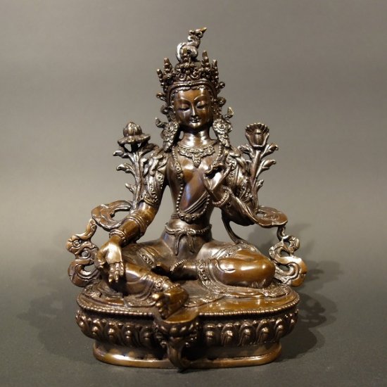 チベット　グリーンターラ　緑多羅菩薩　鍍金仏像