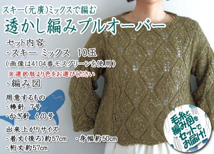 スキー(元廣) 透かし編みプルオーバー 着分セット（ミックス10玉