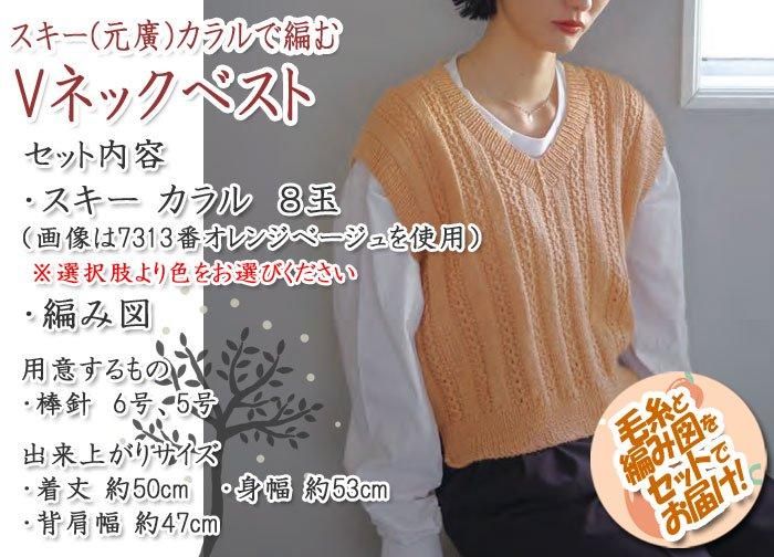 スキー(元廣) Vネックベスト 着分セット（カラル8玉・編図