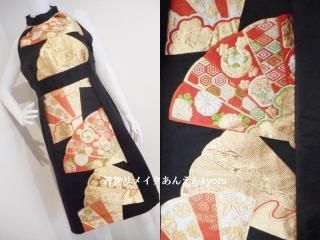 3071 着物　訪問着　リメイク　ワンピース 着物ケープワンピース：刺繍菊模様・訪問着・着物リメイク・着物