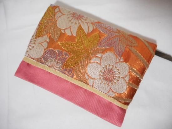 レトロ 袋帯から 手帳カバー ブックカバー ピンク 梅 紅葉 文庫判 H01 着物リメイク Anen あんえん Kyoto レトロ 袋帯から 手帳カバー ブックカバー ピンク 梅 紅葉 文庫判 H01 着物リメイク Anen あんえん Kyoto