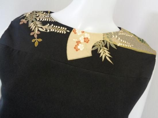 糸目刺繍 黒留袖から ワンピース & ボレロジャケット 牡丹 藤 梅 糸目刺繍 黒留袖から ワンピース & ボレロジャケット 牡丹 藤 梅
