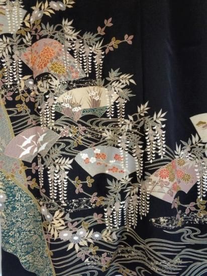 糸目刺繍 黒留袖から ワンピース & ボレロジャケット 牡丹 藤 梅 糸目刺繍 黒留袖から ワンピース & ボレロジャケット 牡丹 藤 梅