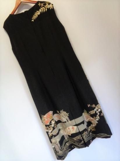 糸目刺繍 黒留袖から ワンピース & ボレロジャケット 牡丹 藤 梅 糸目刺繍 黒留袖から ワンピース & ボレロジャケット 牡丹 藤 梅