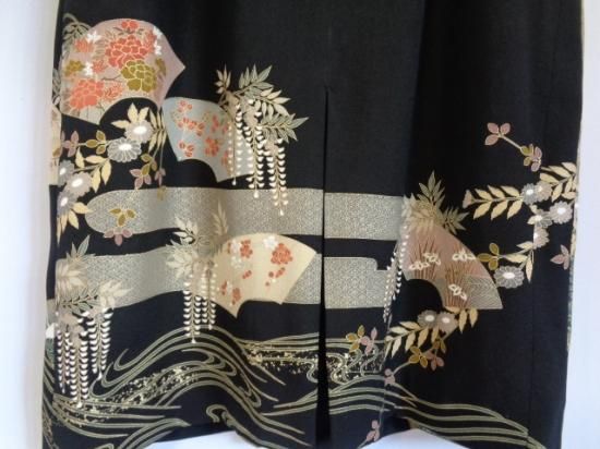 糸目刺繍 黒留袖から ワンピース & ボレロジャケット 牡丹 藤 梅 糸目刺繍 黒留袖から ワンピース & ボレロジャケット 牡丹 藤 梅