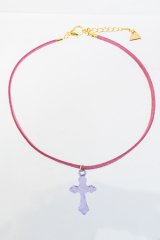XTS Acryl PPL Cross Pink Suede Cord Choker【夏セール】
