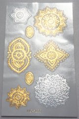 Gold And Silver Flower Mandalas Mini Tattoo ステッカー シール *sale_