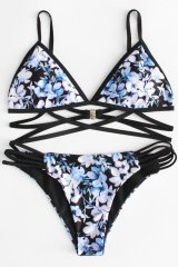 Flower Print Strappy Bikini Set【セール】