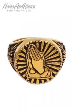Praying Hands Stainless Steel Ring (Gold)【セール】