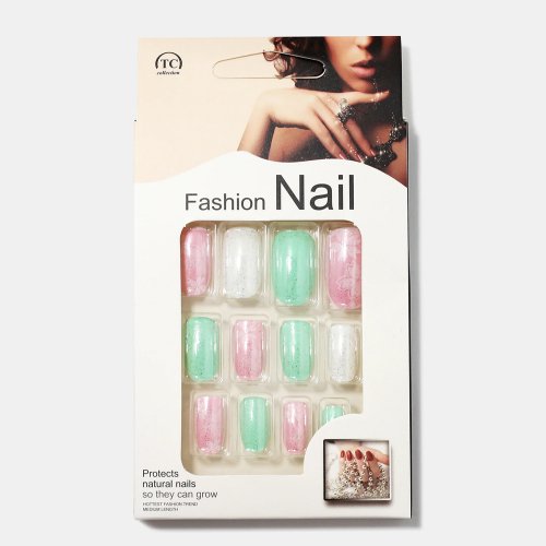 Multi Design Square Tip Press-On Nails (Pastel Flower)【セール】