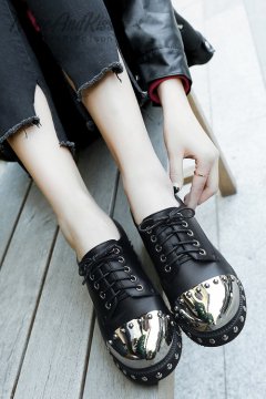 Studs Flat Shoes (Leather Black)  [sale]