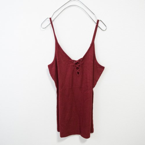 Rib Knit Camisole Top (Red)【セール】