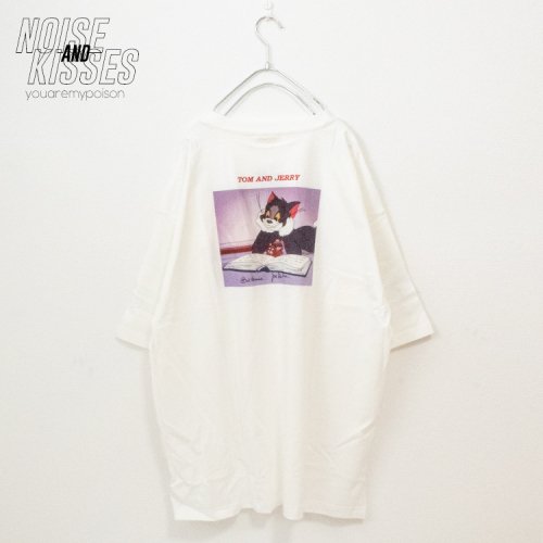トム＆ジェリー フォトバックプリント オーバーシルエット 半袖Tシャツ (White)【夏セール】