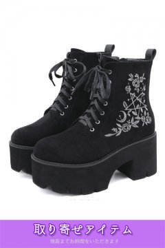【予約】Pentagram Embroidery Suede Boots (Black)【10月下旬までに発送予定】 